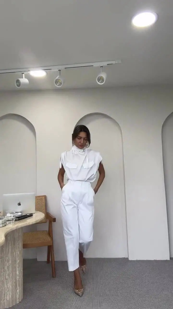 Chic Off Shoulder Sleeveless Two Piece Set for Women