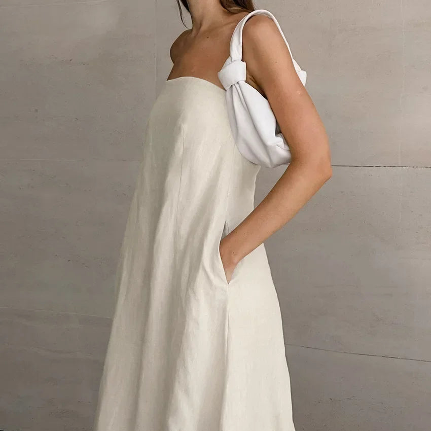 Solid Color Strapless Sleeveless Pocket Dress for Women