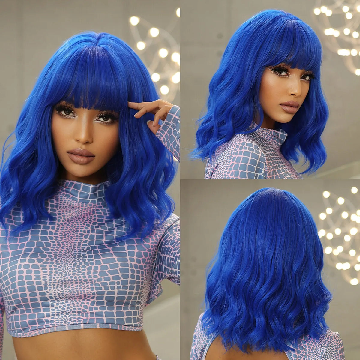 Heat Resistant Short Wavy Bob Wig With Bangs for Women