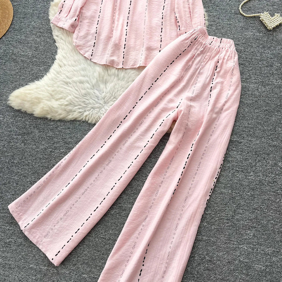 Collared Shirt and Wide Leg Pants Set