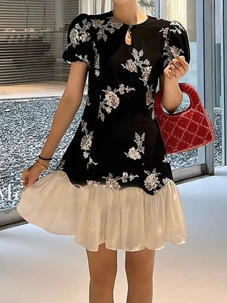 Slim Sequin Embroidery Chinese Style Splice Dress for Women