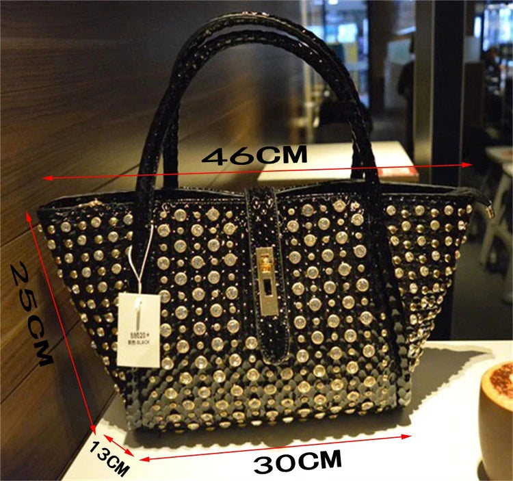 Rhinestone Patent Leather Crossbody Handbag for Women