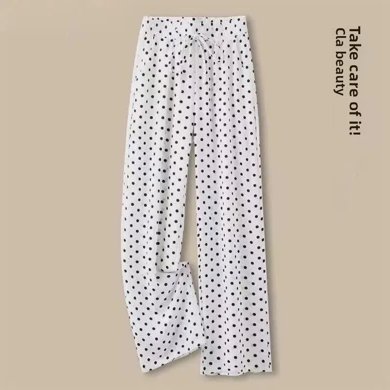 Casual Polka Dot High Waist Wide Leg Pants for Women