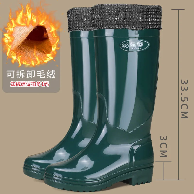 Bright Green Knee High Rain Boots With Antislip Sole for Women