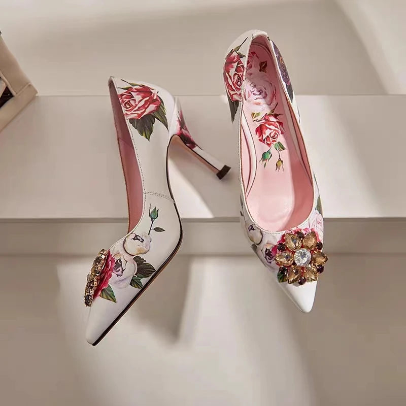 Crystal Rhinestone Leather Pumps