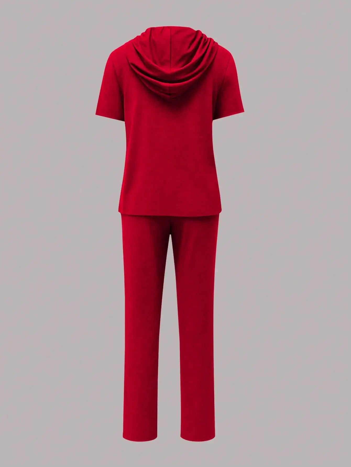 Summer Women's Suit New Style Casual Comfortable Solid Color Hooded Short-Sleeve Top with Versatile Elastic Waist Pocket Straight-Leg Pants Women's Two-Piece Set