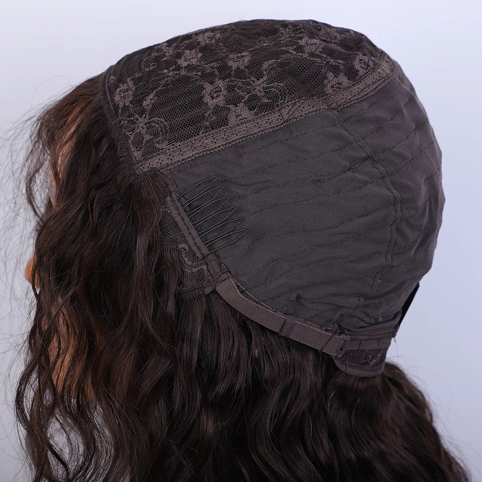 Natural Brown Pixie Cut Water Wave Human Hair Wig For Women