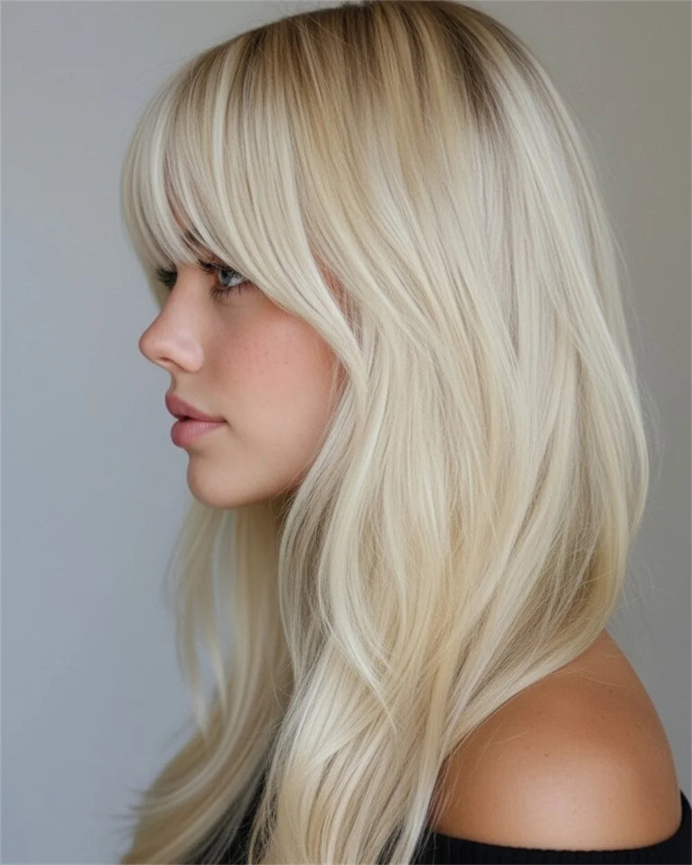 Platinum Blonde Synthetic Wig With Bangs