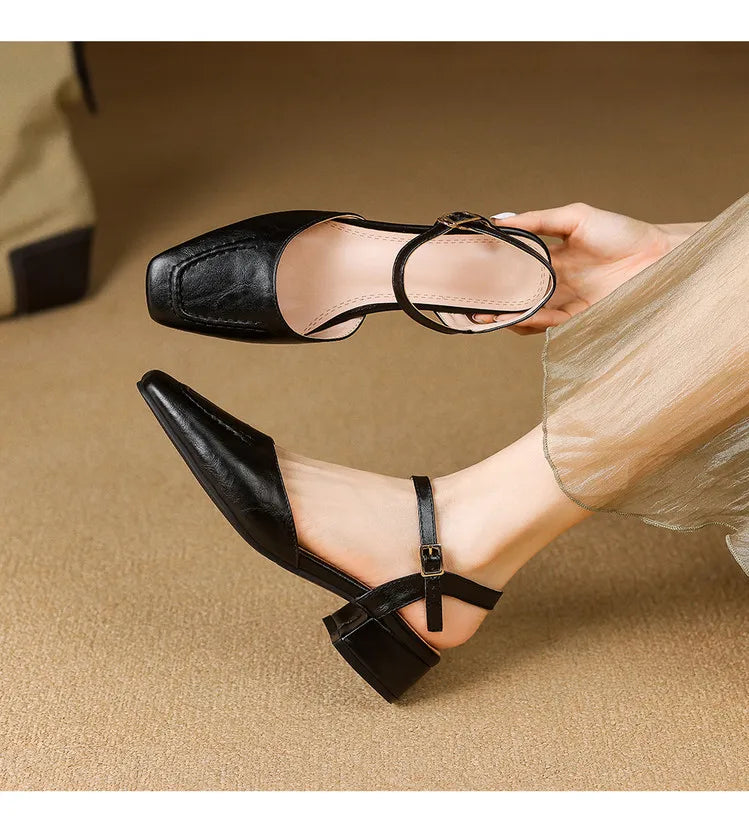 Elegant Square Toe T Strap Sandals