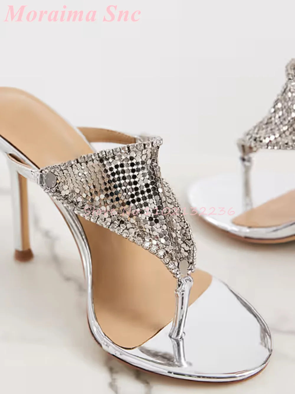 Mirror Silver Metallic Stiletto Heel Mule Sandals For Women