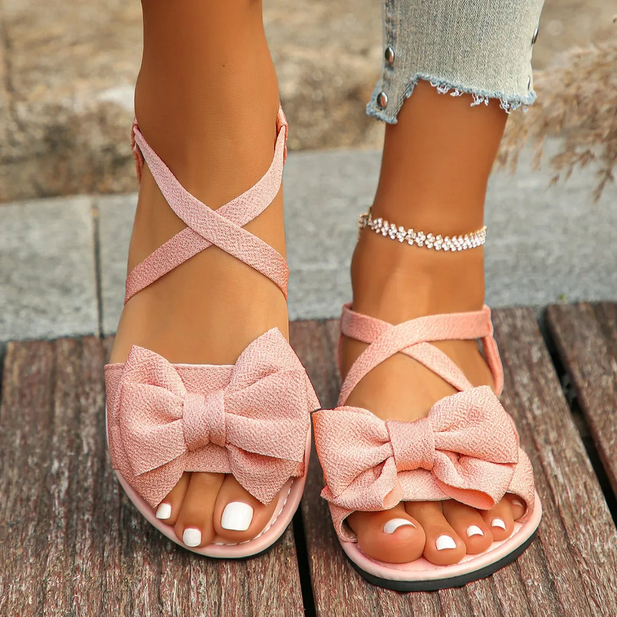 Lightweight Anti-Slip Bow Tie Flat Sandals for Women