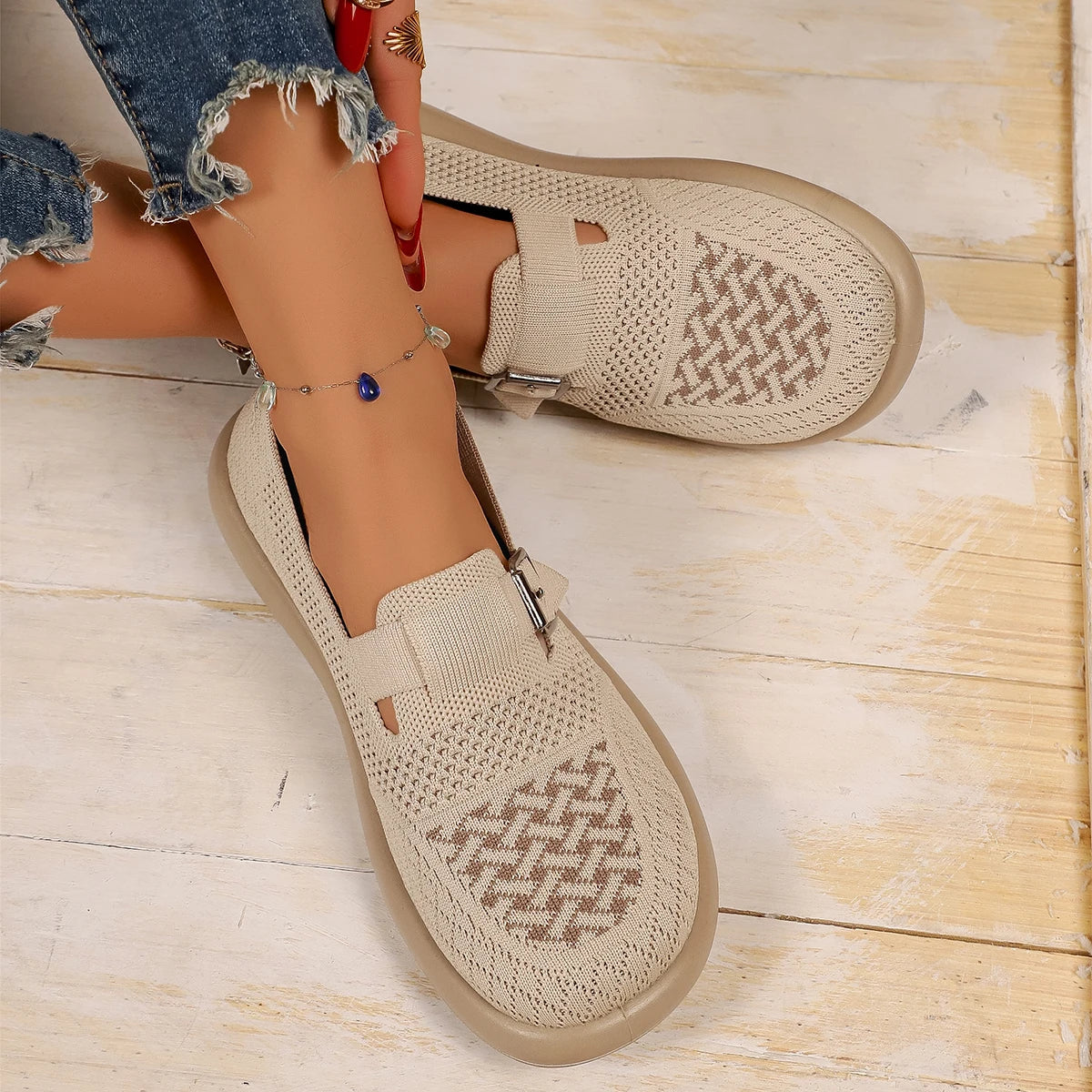 Breathable Lightweight Slip-On Knit Walking Shoes for Women