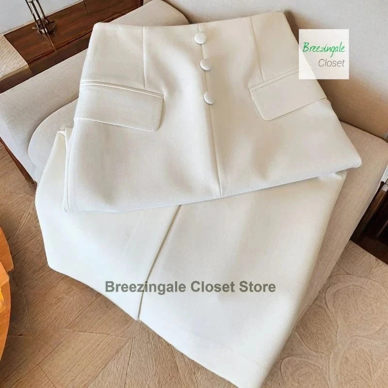 South Korea's solid color long skirt women's spring and summer fashion new chic temperament casual Joker suit skirt.
