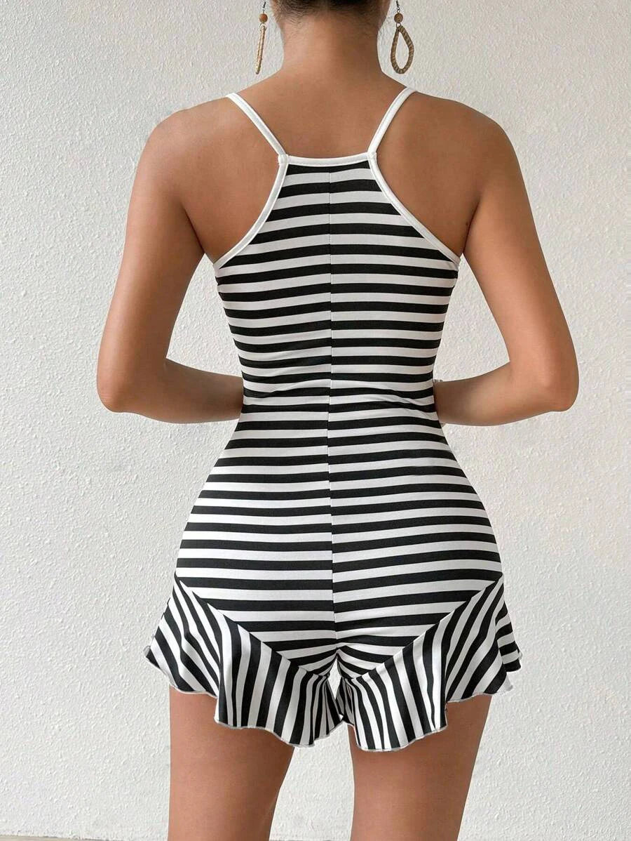 Casual Summer Striped Sleeveless V Neck Romper for Women