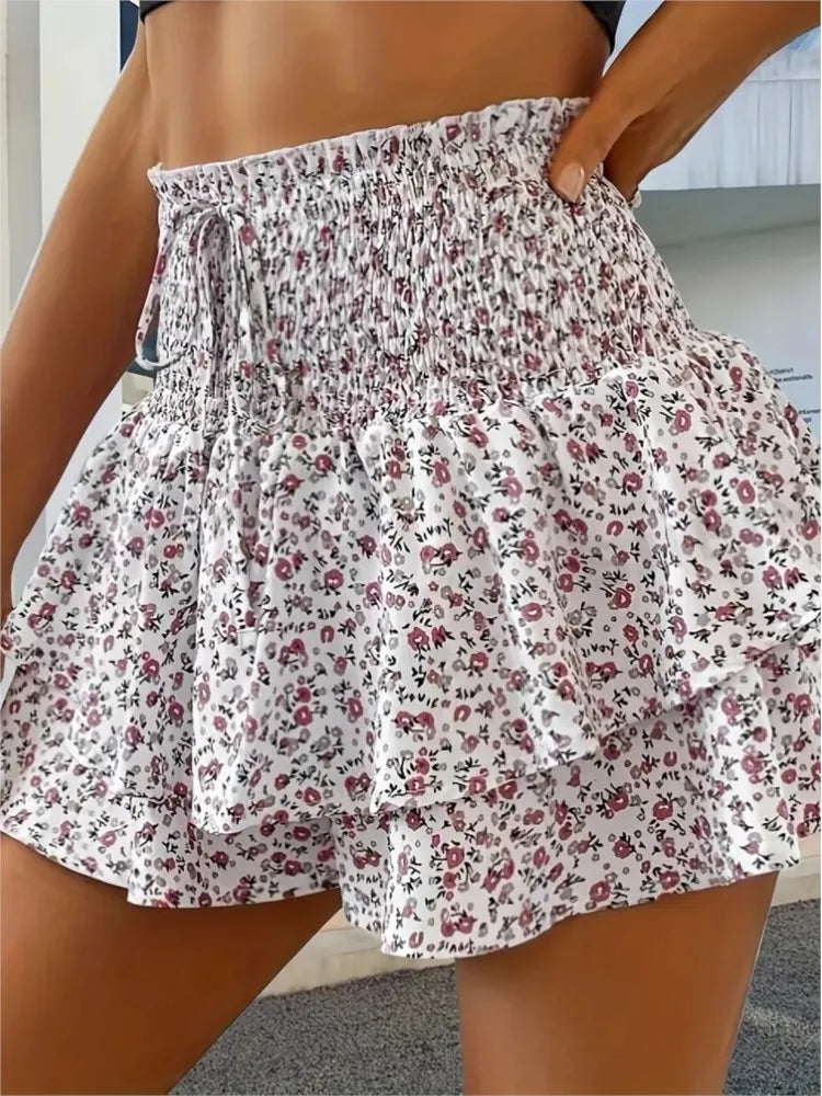 Boho Printed High Waist A Line Mini Skirt for Women