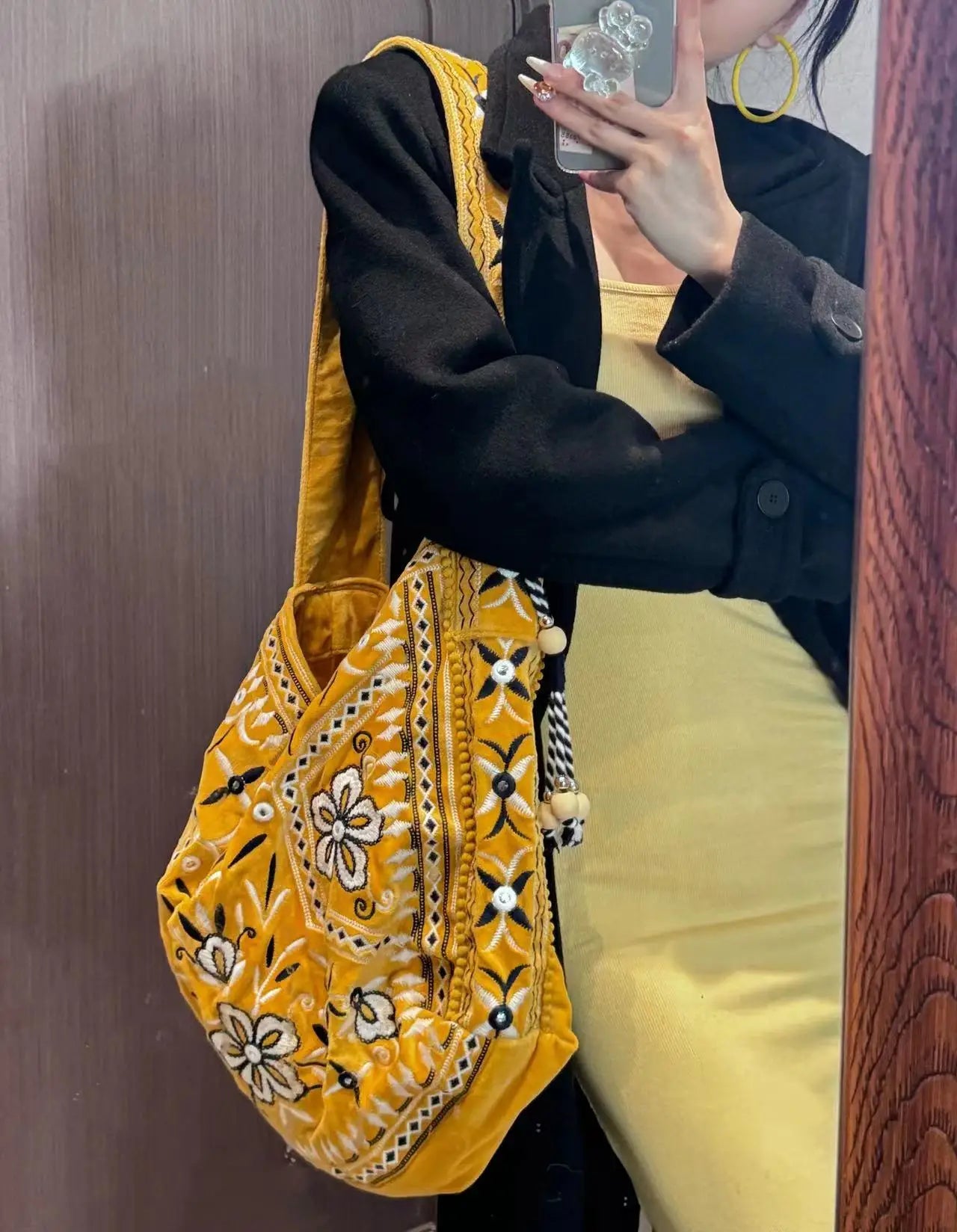 High Quality Original Design Velvet Embroidery Fringe Cloth Bag Shoulder Large Capacity Cross Body Tote Bags for Women