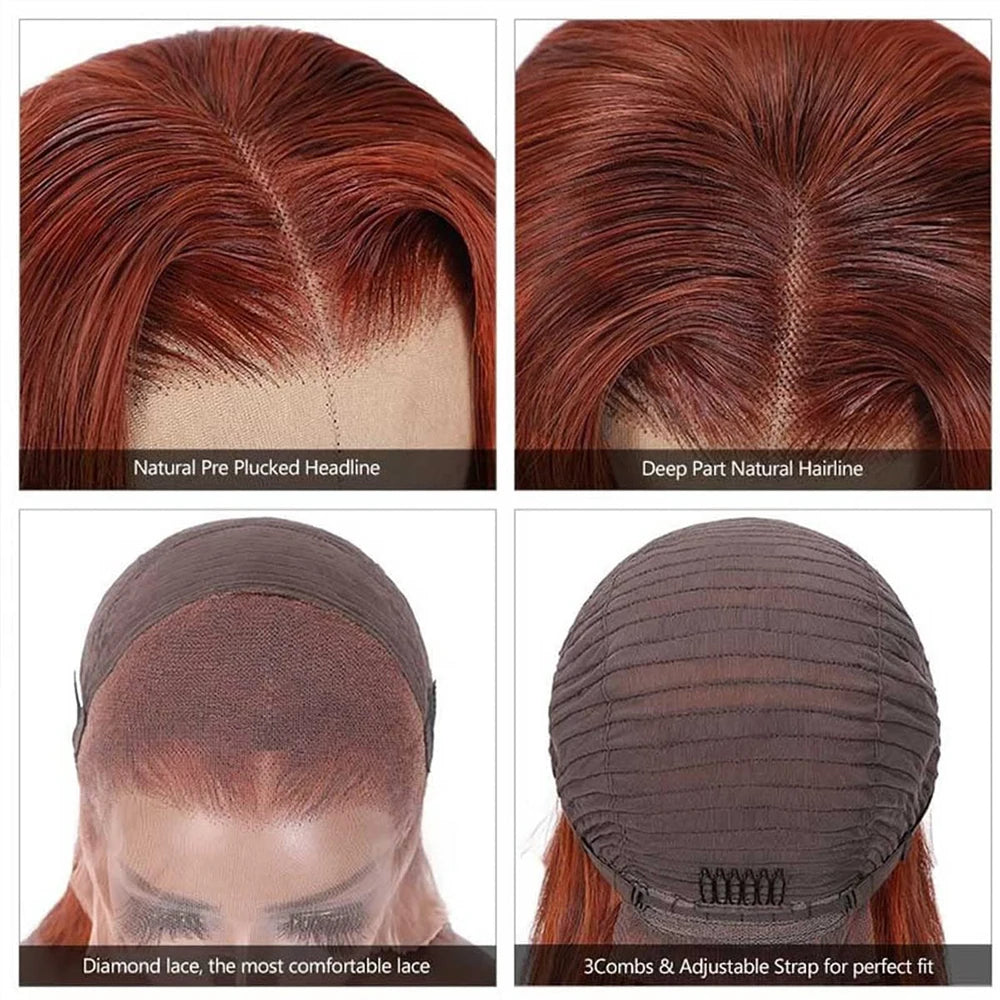 Reddish Brown Bob Wig Human Hair Short Straight Brown Bob Lace Front Wigs Human Hair 13X4 Transparent Lace Wigs Colored