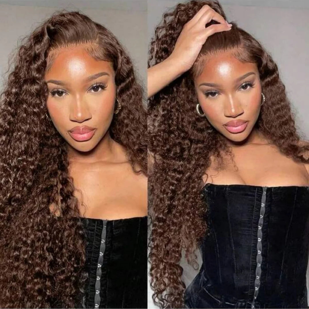 Chocolate Brown Deep Curly Human Hair Lace Wig for Women