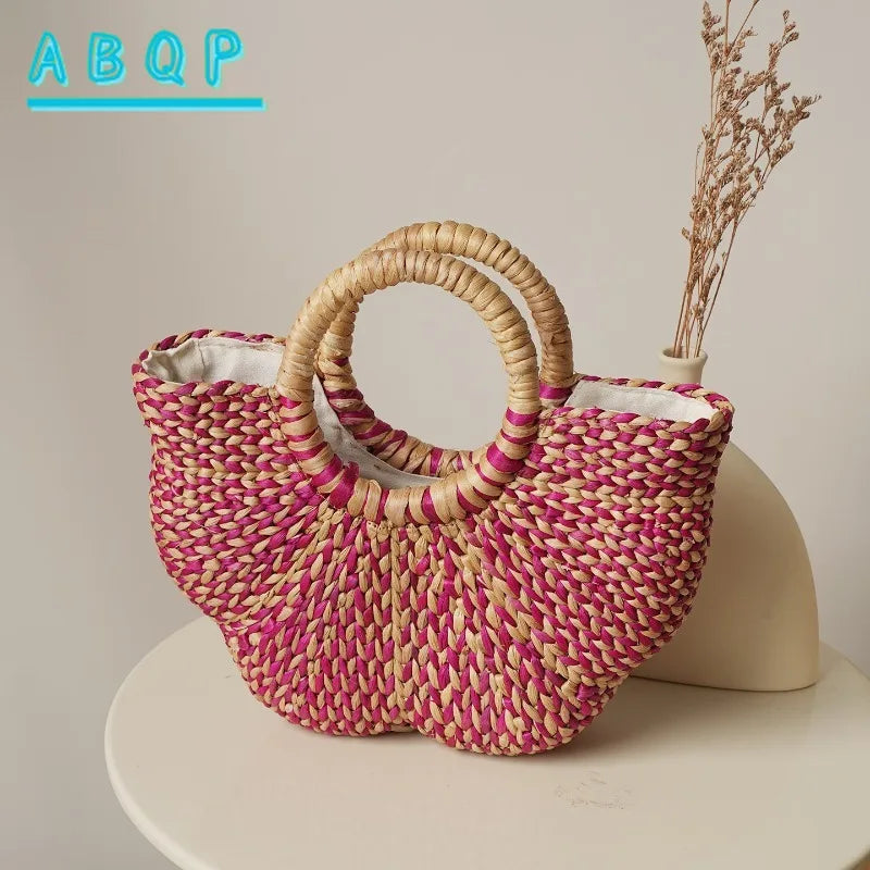 New Straw Woven Women's Bag Hand-woven Straw Women's Handbag Luxury Brand Personalized Fashionable Straw Beach Bag High Quality