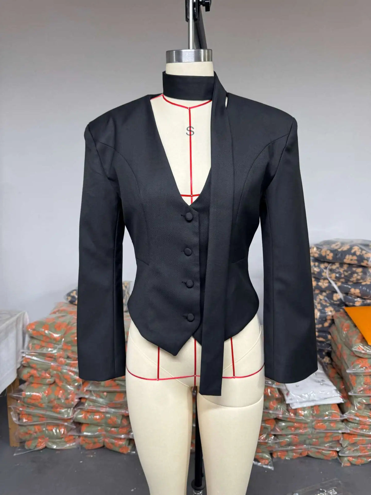Elegant V Neck Long Sleeve Blazer Jacket for Women
