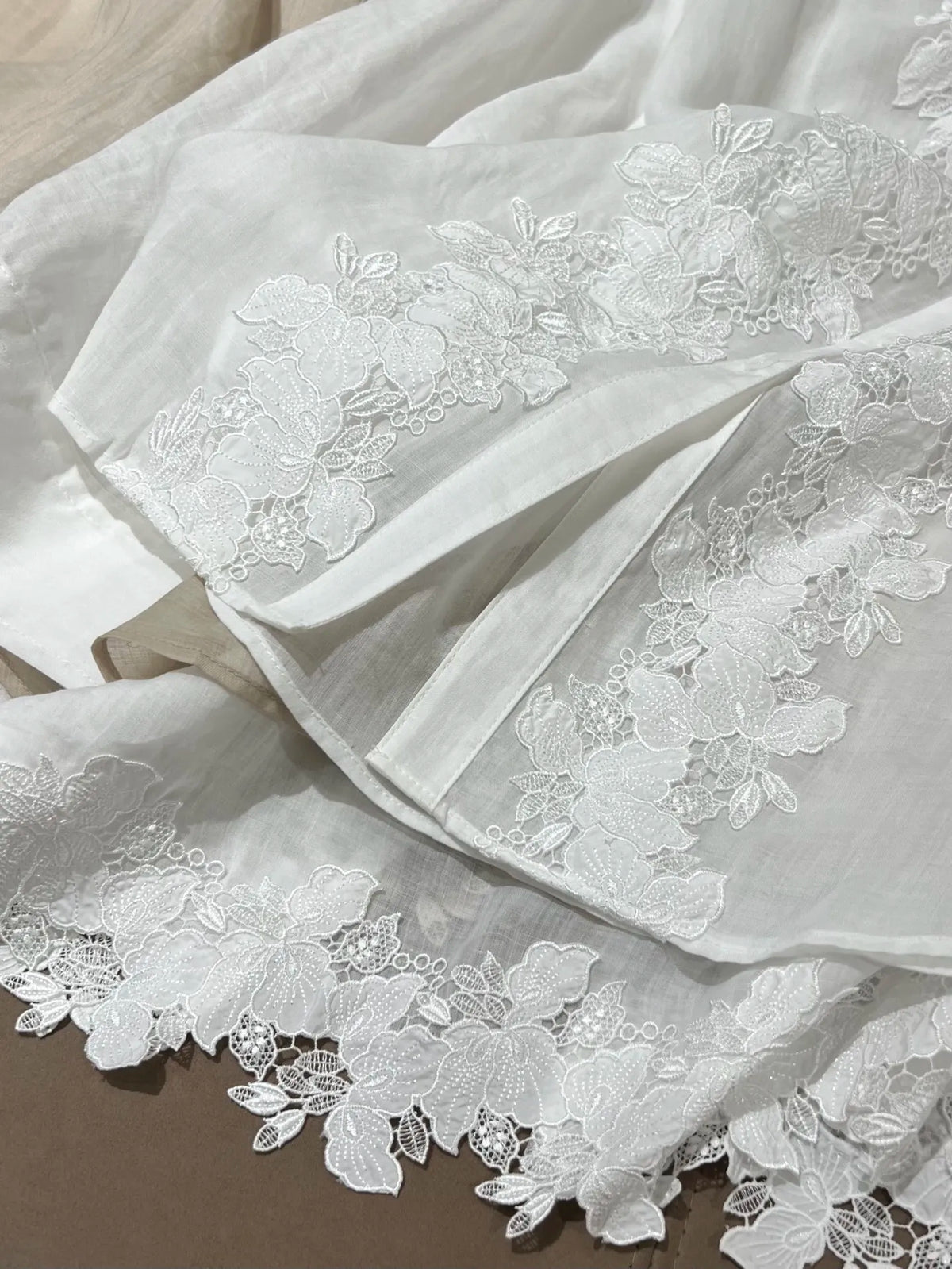 Embroidered Linen Blouse And Midi Skirt Set for Women