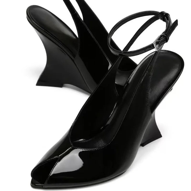 Elegant French Style Buckle Wedge Sandals for Women