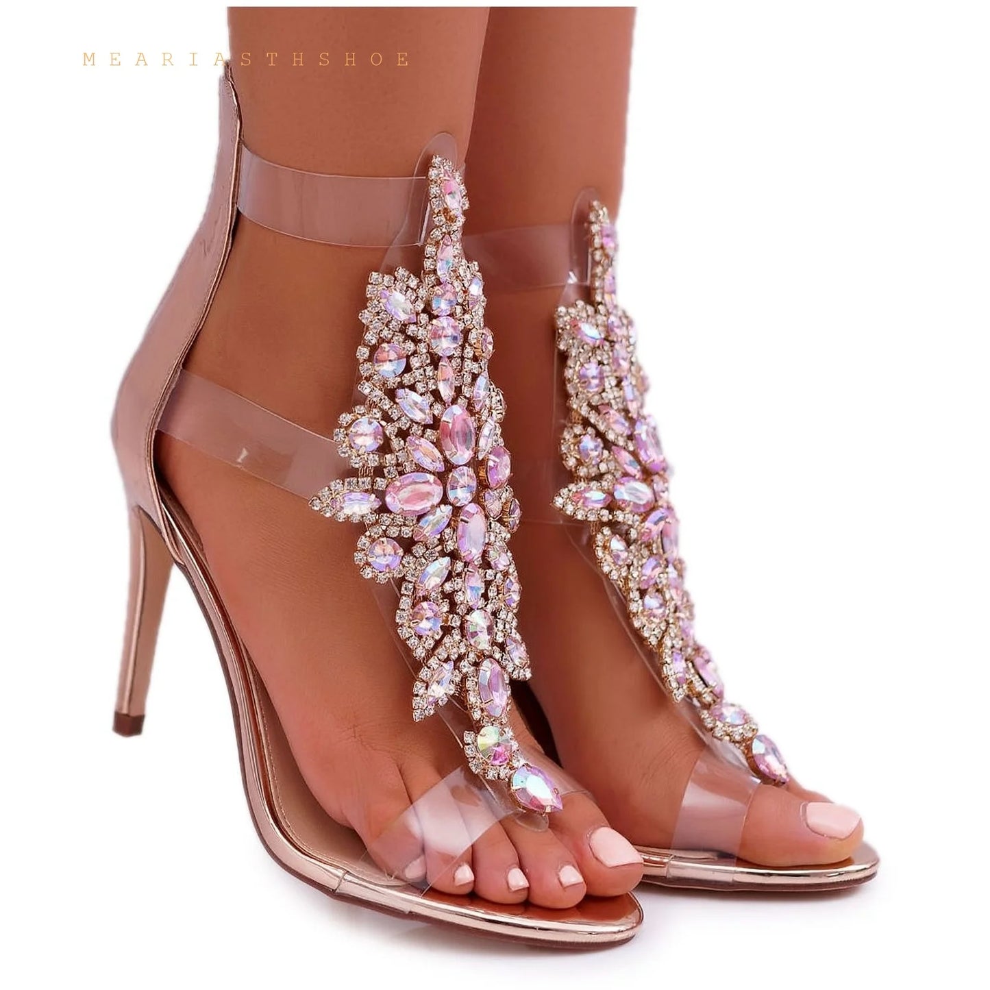 Clear Rhinestone T Strap Open Toe Gladiator Sandals For Women