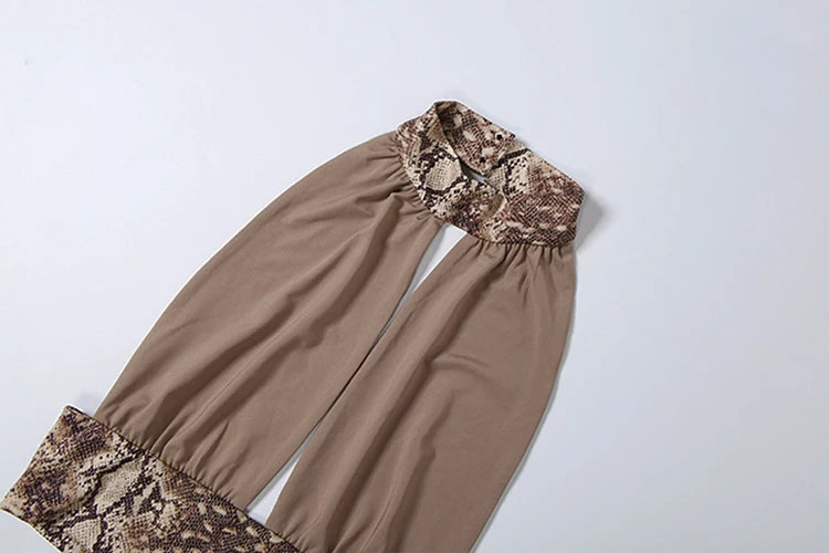 Snake Print Halter Crop Top And Shorts Set for Women