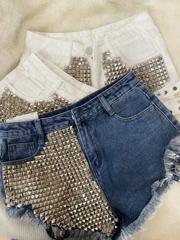 Relaxed Fit High Waisted Denim Shorts With Tassel Accents For Women