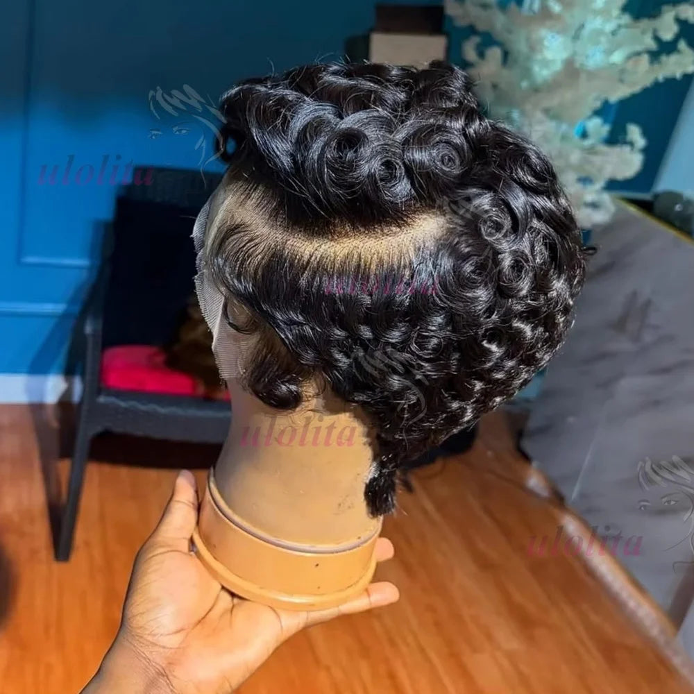 Curly Pixie Cut Lace Front Human Hair Wig for Women