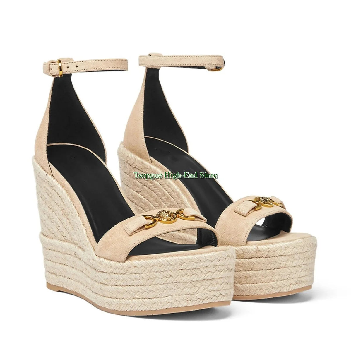 Woven Espadrille Platform Buckle Wedge Sandals for Women