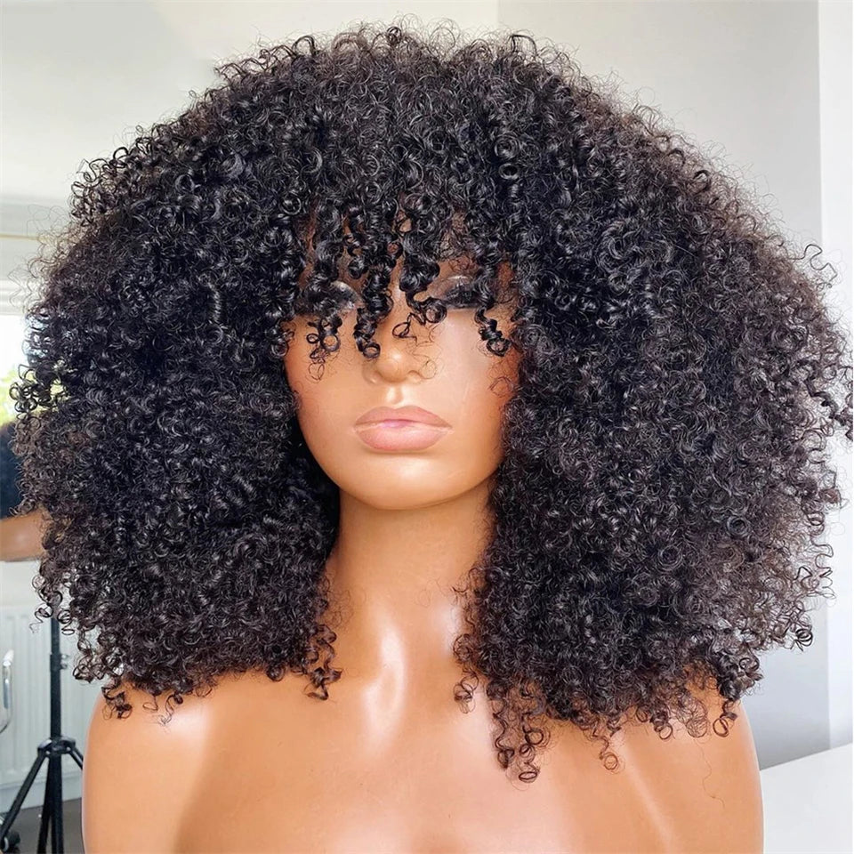Natural Afro Kinky Curly Bob Wig With Bangs for Women