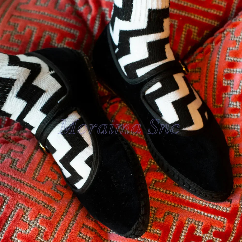 Round Toe Grey Velvet Mary Jane Ballet Flats for Women