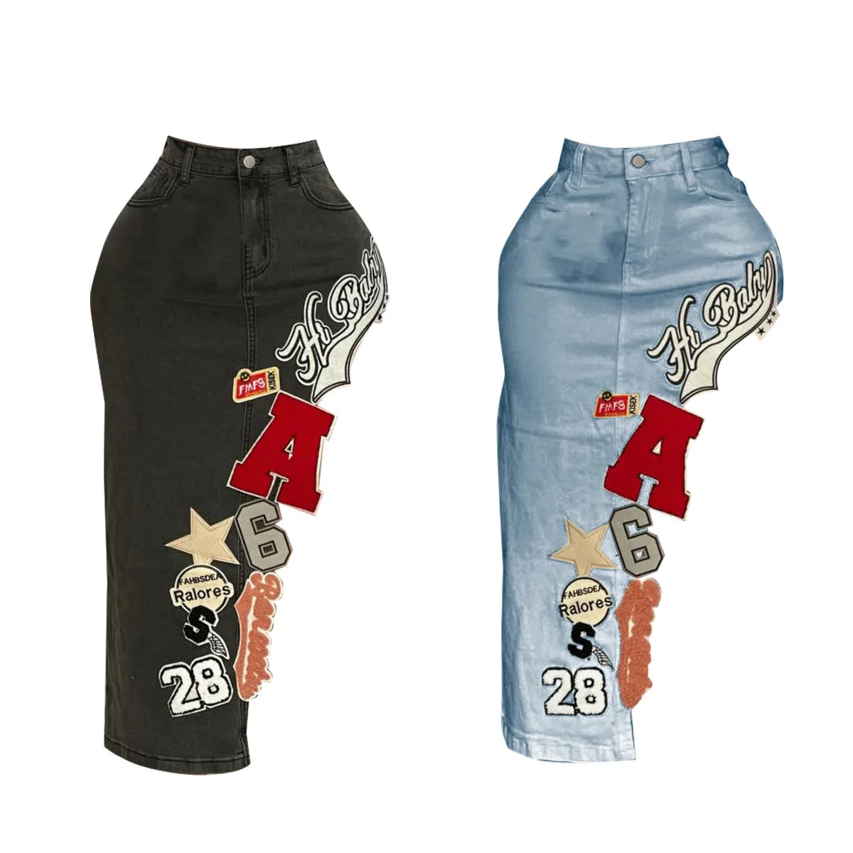 Asymmetrical Letter Embroidery Denim Skirt for Women