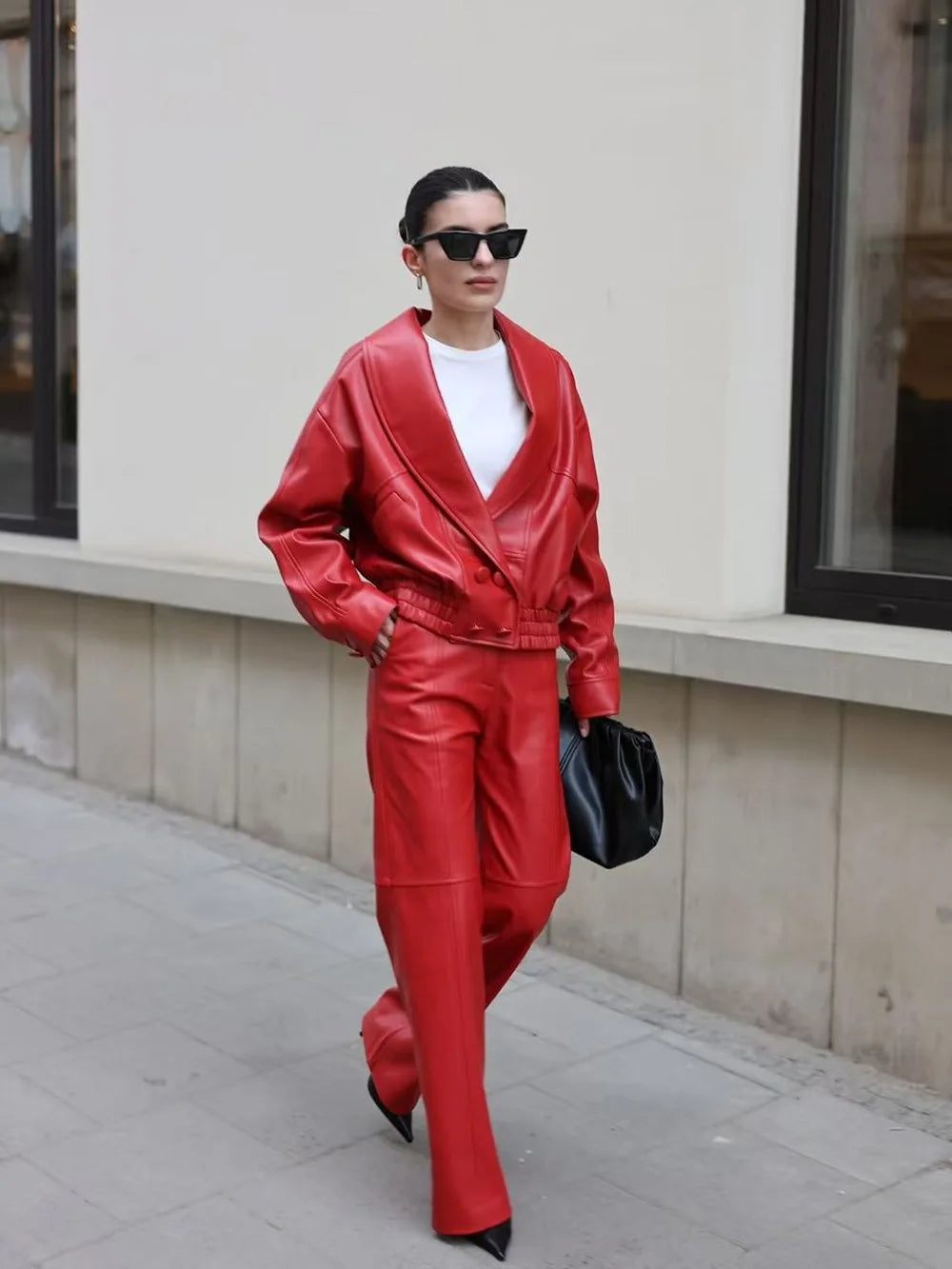 Autumn Winter PU Leather Loose Jackets Women Casual Fashion Lapel Buttons Pockets Short Coats Chic Streetwear Female Outwears
