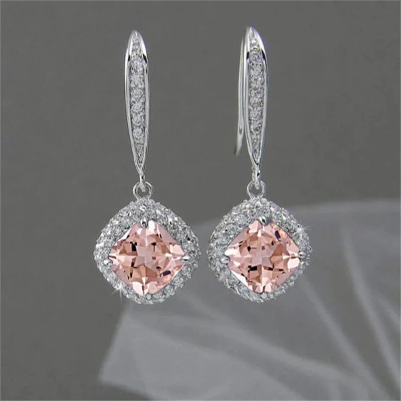 Silver Tone Zircon Teardrop Earrings