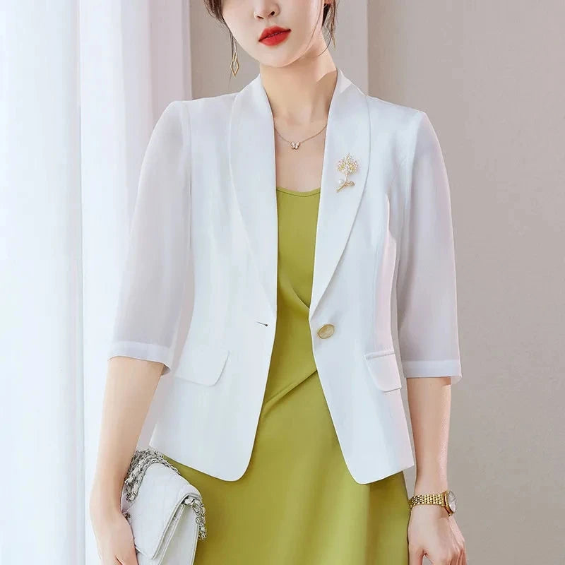 Lightweight Solid Color Chiffon Blazer Jacket For Women