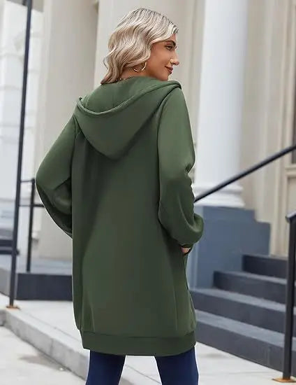Solid Color Long Sleeve Zippered Hoodies For Women
