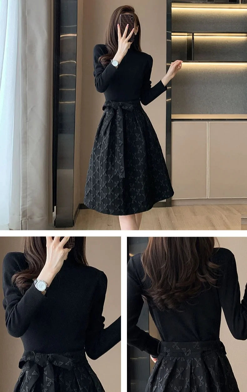 Black Women's Long Sleeve Dresses Birthday Bow Female Dress Clothing Full Vintage Hot Clothes Korean Fashion High Quality Luxury