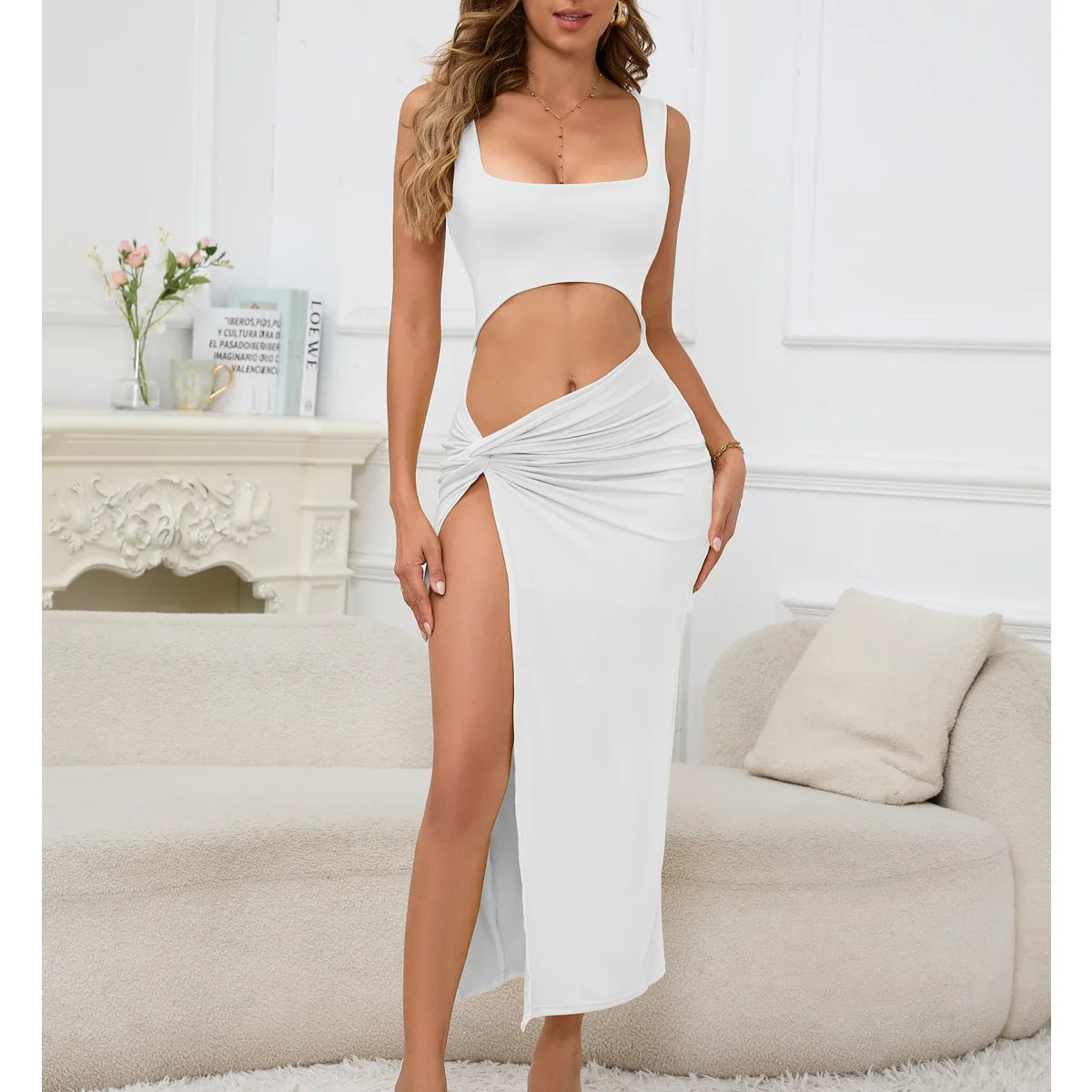 Sleeveless Hollow Cut Long Bodycon Dress for Women