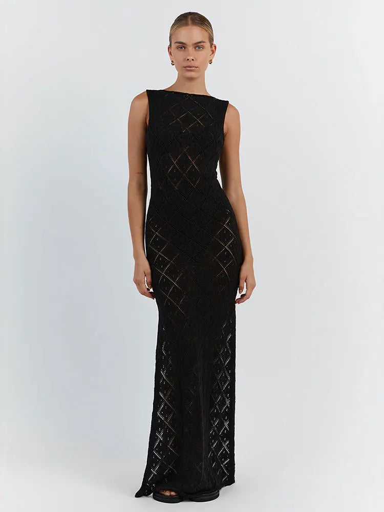 Sexy Cut Out Slit Knit Mesh Swimsuit Cover Up Pareo Tunic 2025 Summer Beach Maxi Dress Bikini Cover-ups Women Beachwear A2318