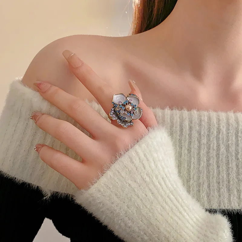 Vintage Pearl Necklace Earrings And Ring Set for Women