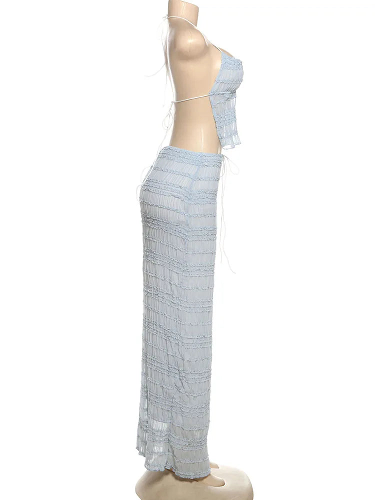 Elegant Backless Halter Two Piece Skirt Set for Women