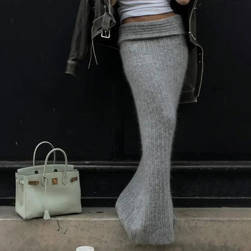 One-Shoulder Knit Skirt Set