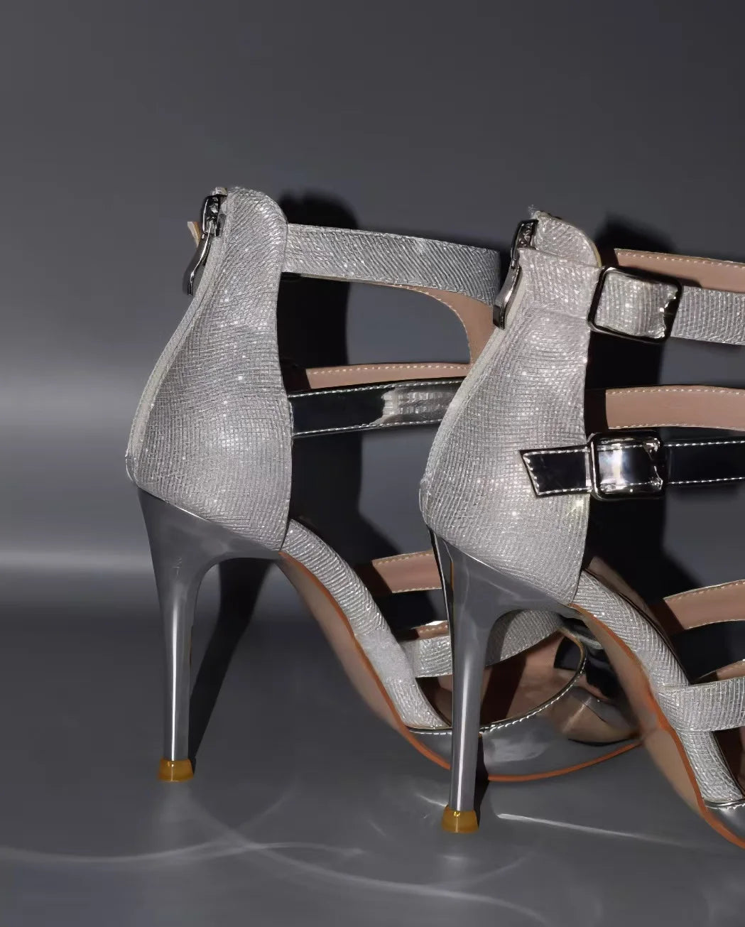 Silver Glitter Strappy Heel Sandals