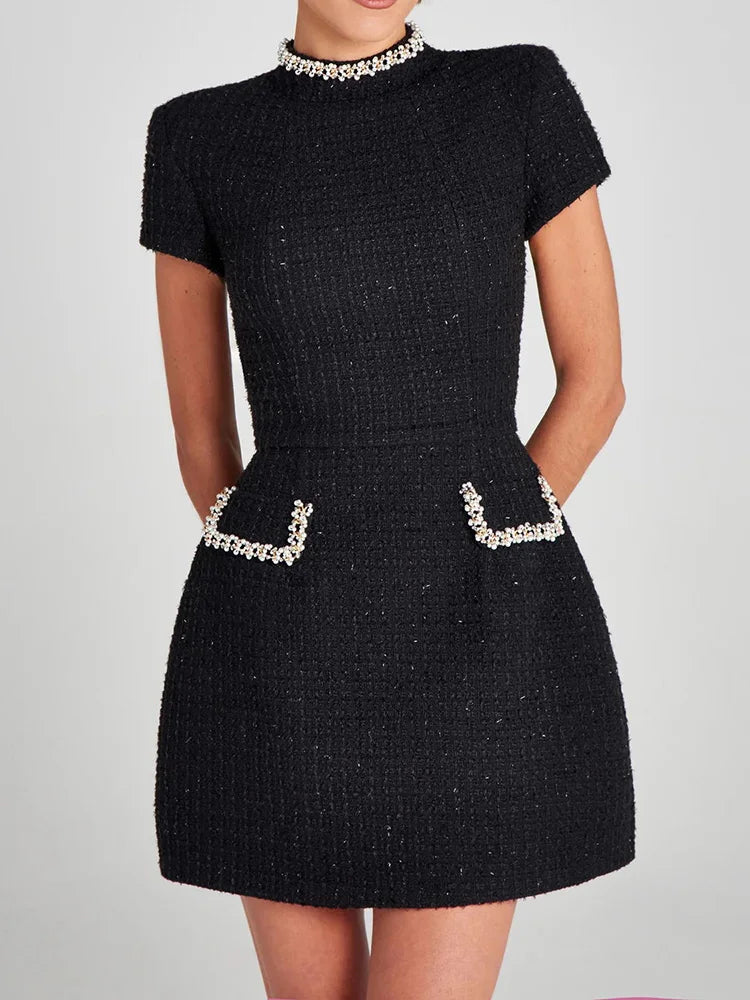 Summer Autumn Patchwork Slim Fit Party Dress, Women 2025 Vintage Backless O Neck Mini Dress, Sexy Sleeveless Pocket Ladies Dress