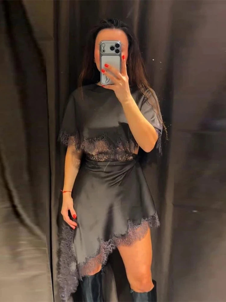 Womens Lace Dress With Cut Out Waist And Flutter Sleeves + Slim Fit + Evening Party Style