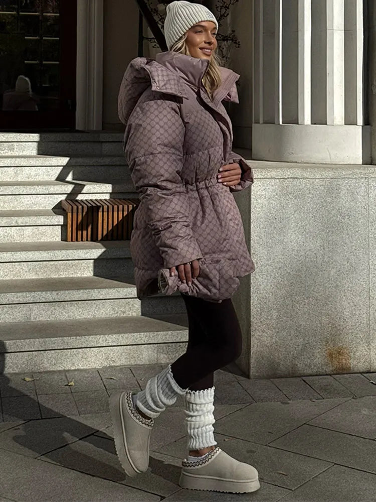 Winter Plaid Hooded Cotton-Padded Jacket for Women
