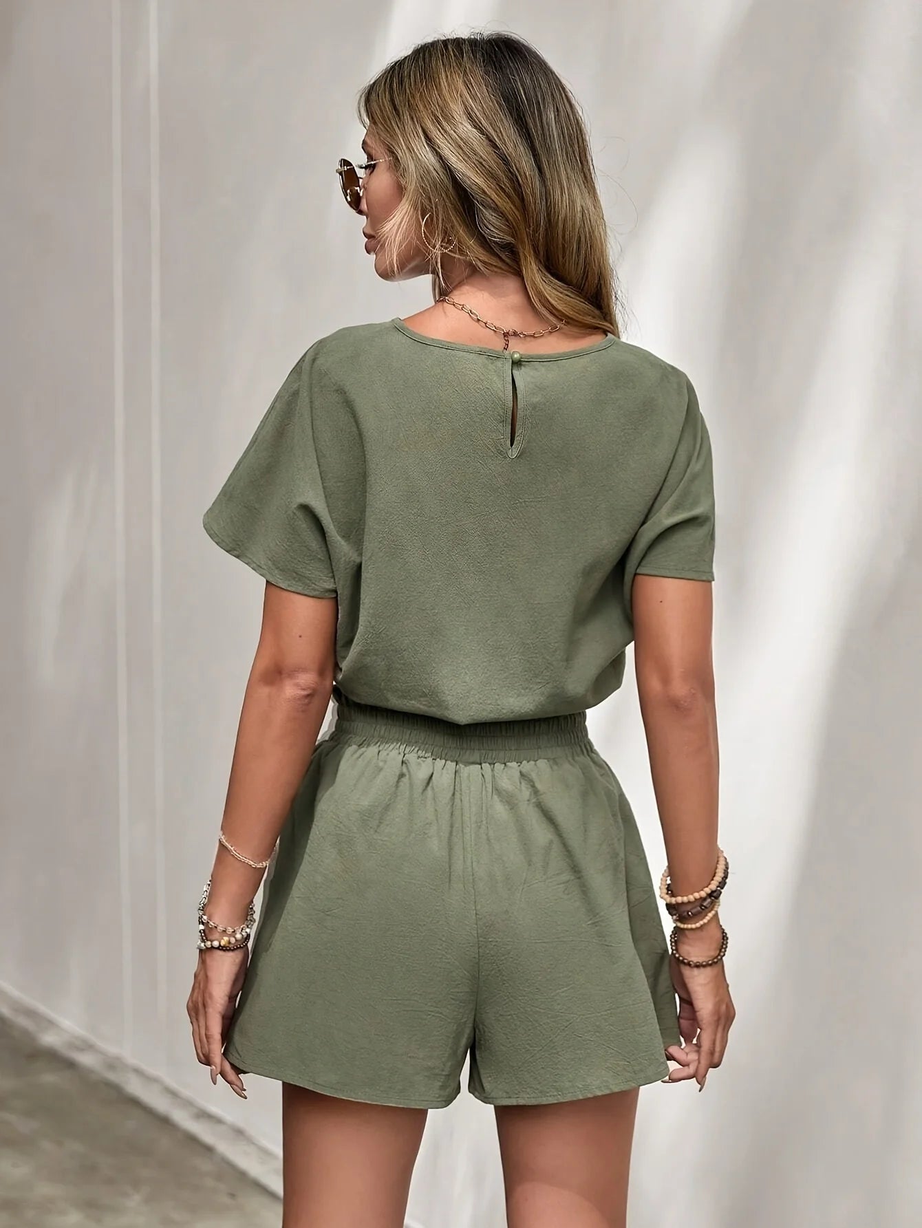 Women's 2Pcs Casual Loose Comfortable Fashion Round Neck T-Shirts And Elastic Waist Shorts Female Summer Top Trouser Playsuit