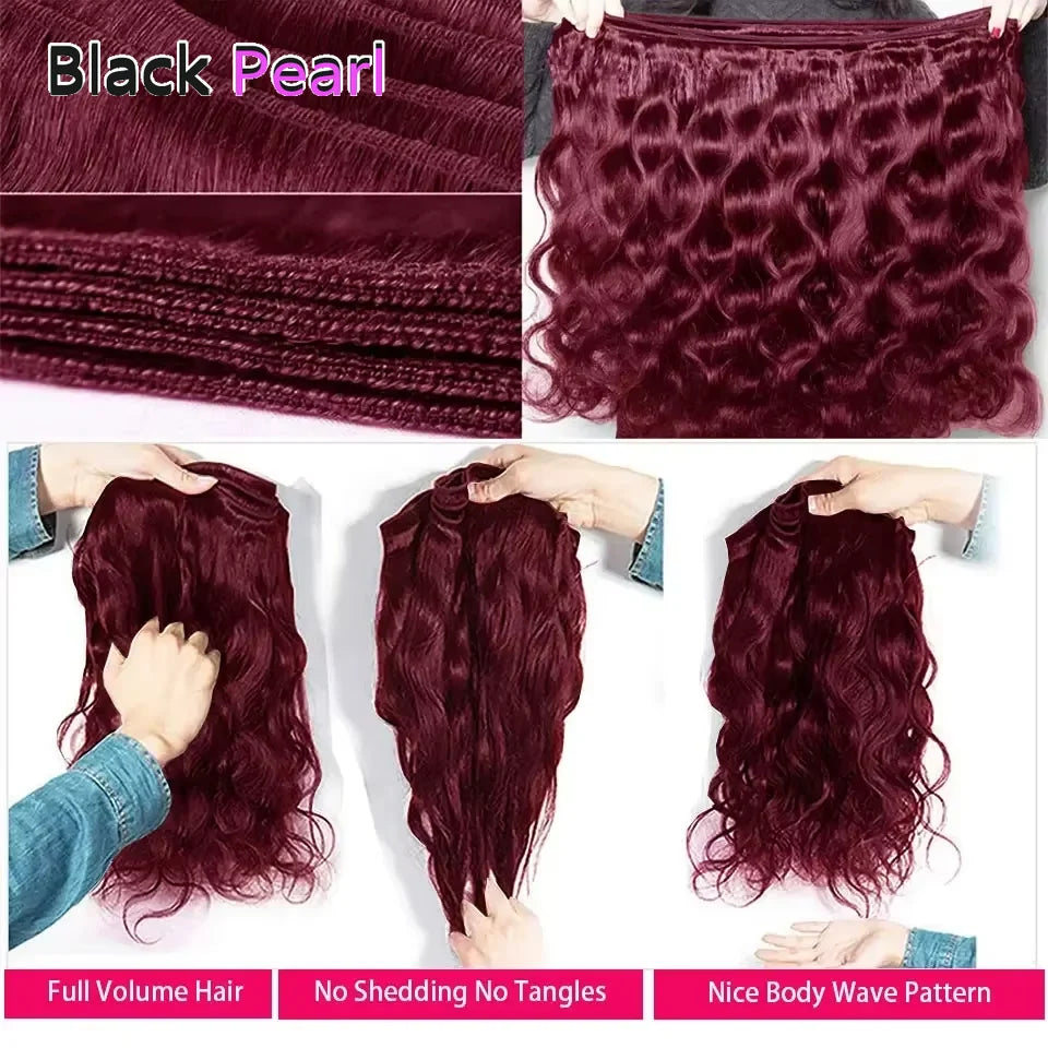 Burgundy Remy Body Wave Human Hair Bundles for Women
